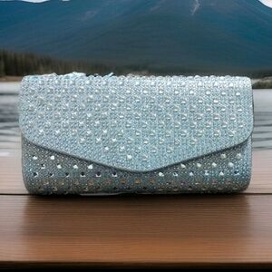 Silver Crystal Embellished Bling Envelope Style Evening Purse/Clutch Only